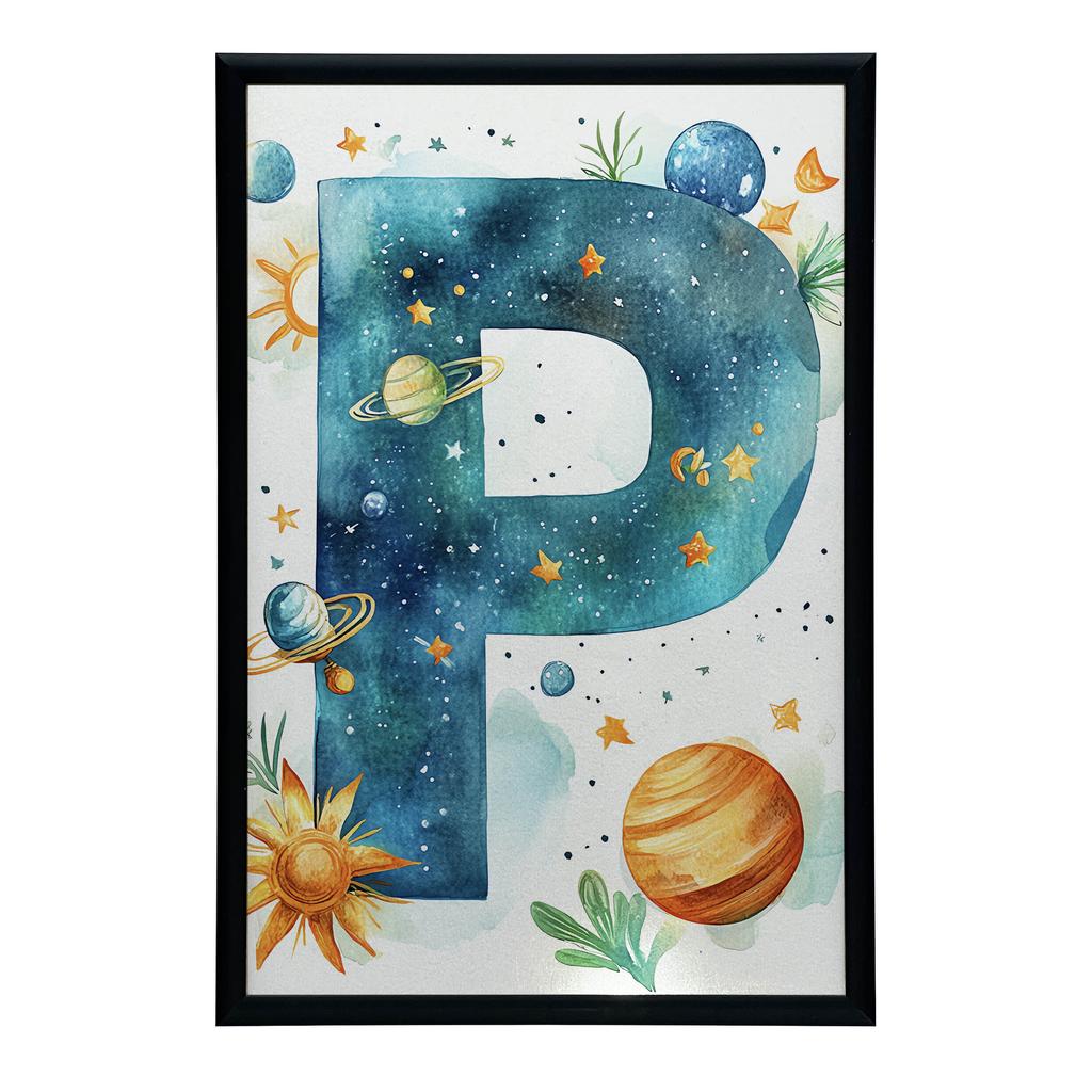 Plakat Literka P W Kosmosie Plakat Literka P W Kosmosie, 50X70 Cm, Rama Aluminiowa Złota, Papier Matowy 230 Gsm