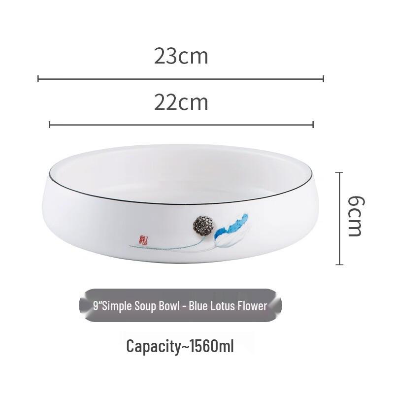 Large 9-inch Blue and White Ceramic Deep Serving Bowl