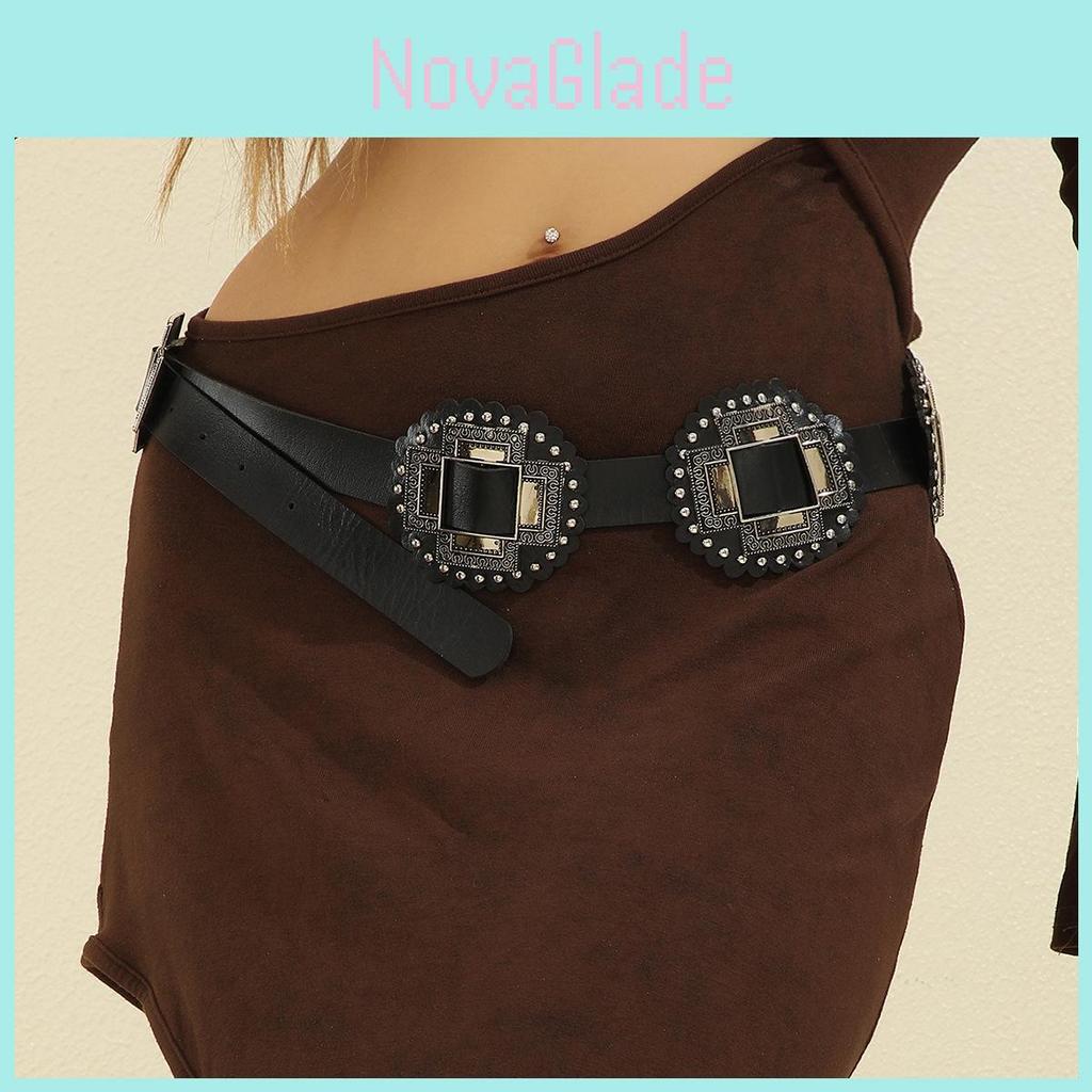 Vintage Street Style Hollow Round Ring Pu Leather Belt For Women Fashion Accessory