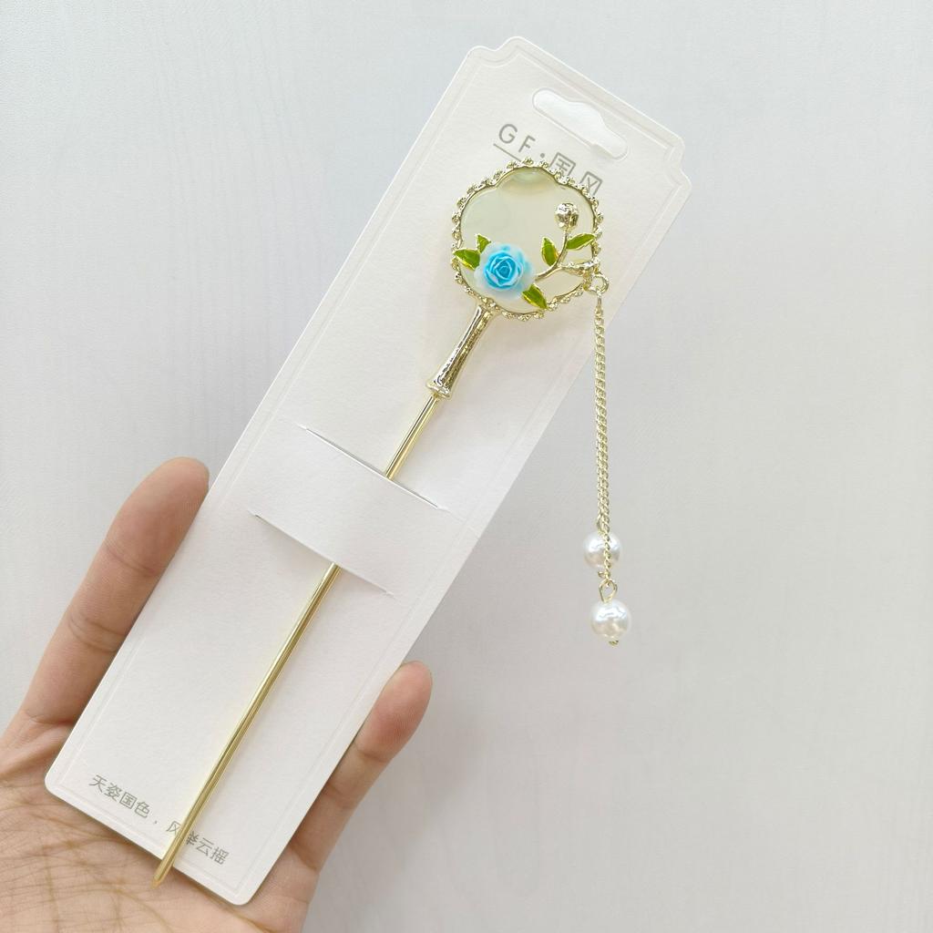 Fairy Flower Tassel Hairpin For Women Handmade Oil Dripping Floral Hair Stick Jewelry Metal Hair Accessories Girls Hair Pin 1pc