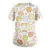 Women's V Neck Short Sleeve Work Top with Pockets Animal Print Medical Scrub Shirt for Caregivers Nurse Uniform