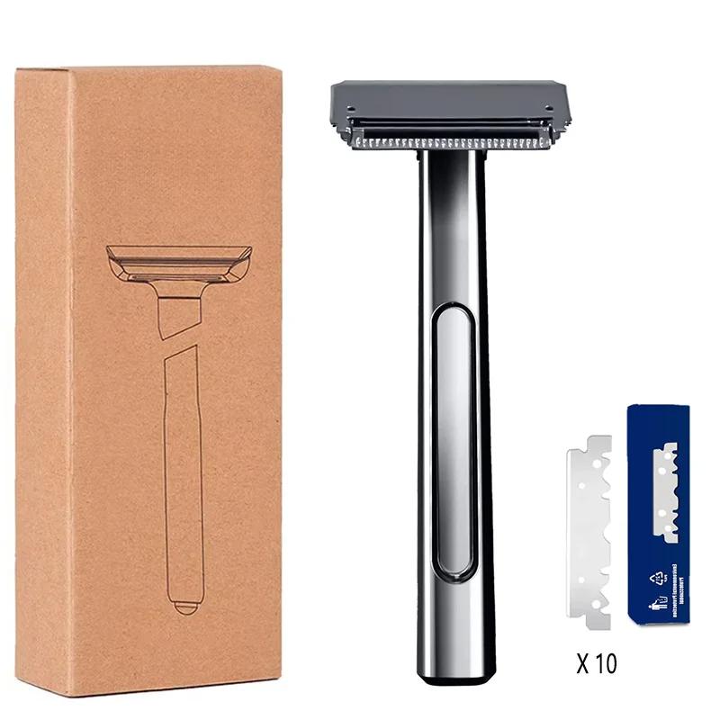 

Сменный лезвиевой двойной бритвенный станок Цельнометаллический Экологичный бритвенный станок для женщин и мужчин с 10 лезвиями из нержавеющей стали с одним лезвием