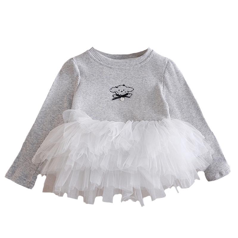Girls' Cartoon Lace Trim Long-Sleeve T-shirt - Autumn Fashion Casual Top, Versatile Children's Clothing for Age 3