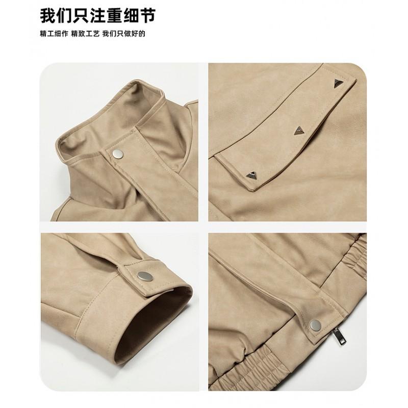 Unisex Oversized PU Leather Jacket With Stand Collar Casual Lightweight Outerwear Fall