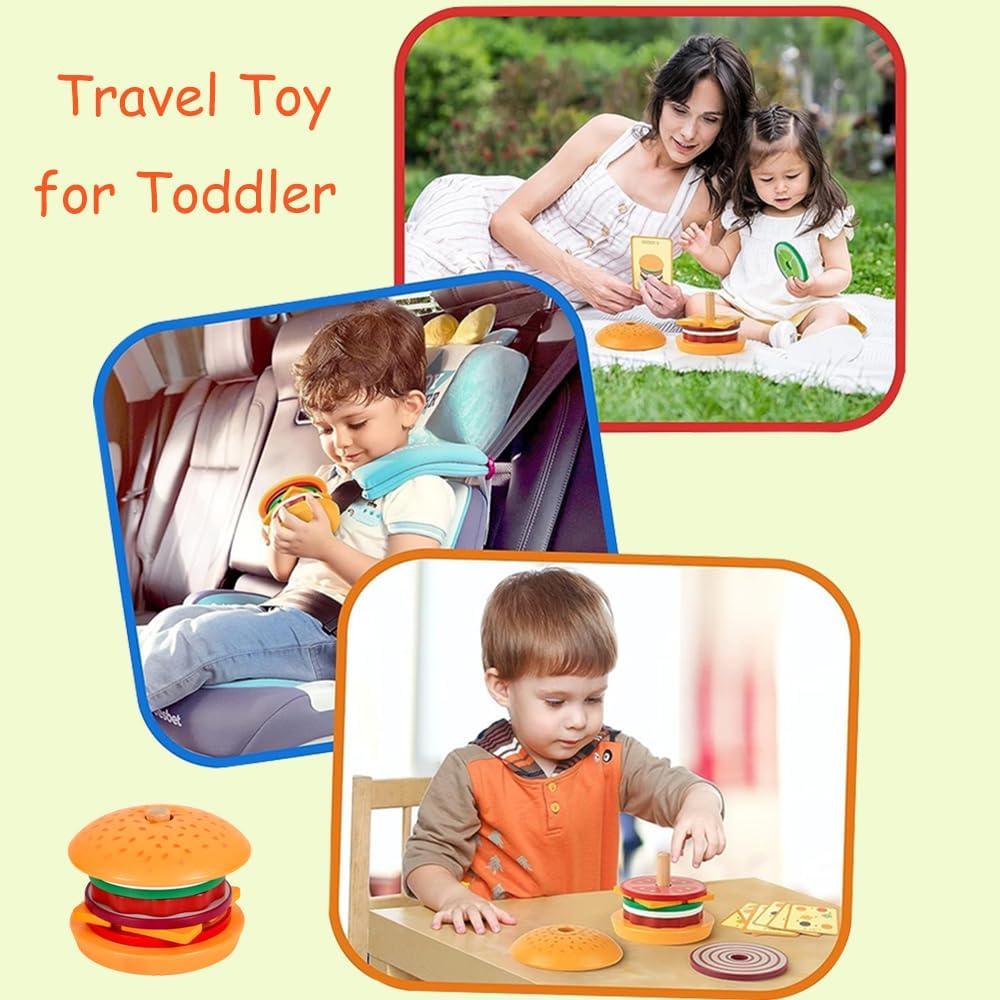Wooden Hamburger Children's Stacking Toy, Wooden Burger, Food Cooking Toy, Wooden Stack Play Kitchen, Christmas Gift for Boys and Girls, 3+ Years