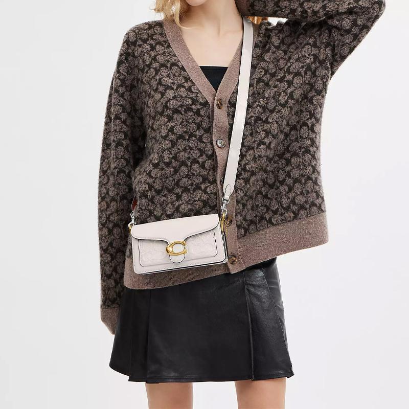 Coach Tabby 20 Embossed Classic Monogram Flap Logo Lock Hardware Patent Leather Handbag Small Women handbag White CM556-B4HA