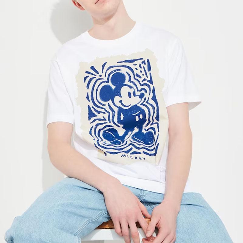 Uniqlo X Disney Collaboration SS23 Mickey Mouse Graphic Print Crew Neck T-Shirt Unisex Tops White 458600-00