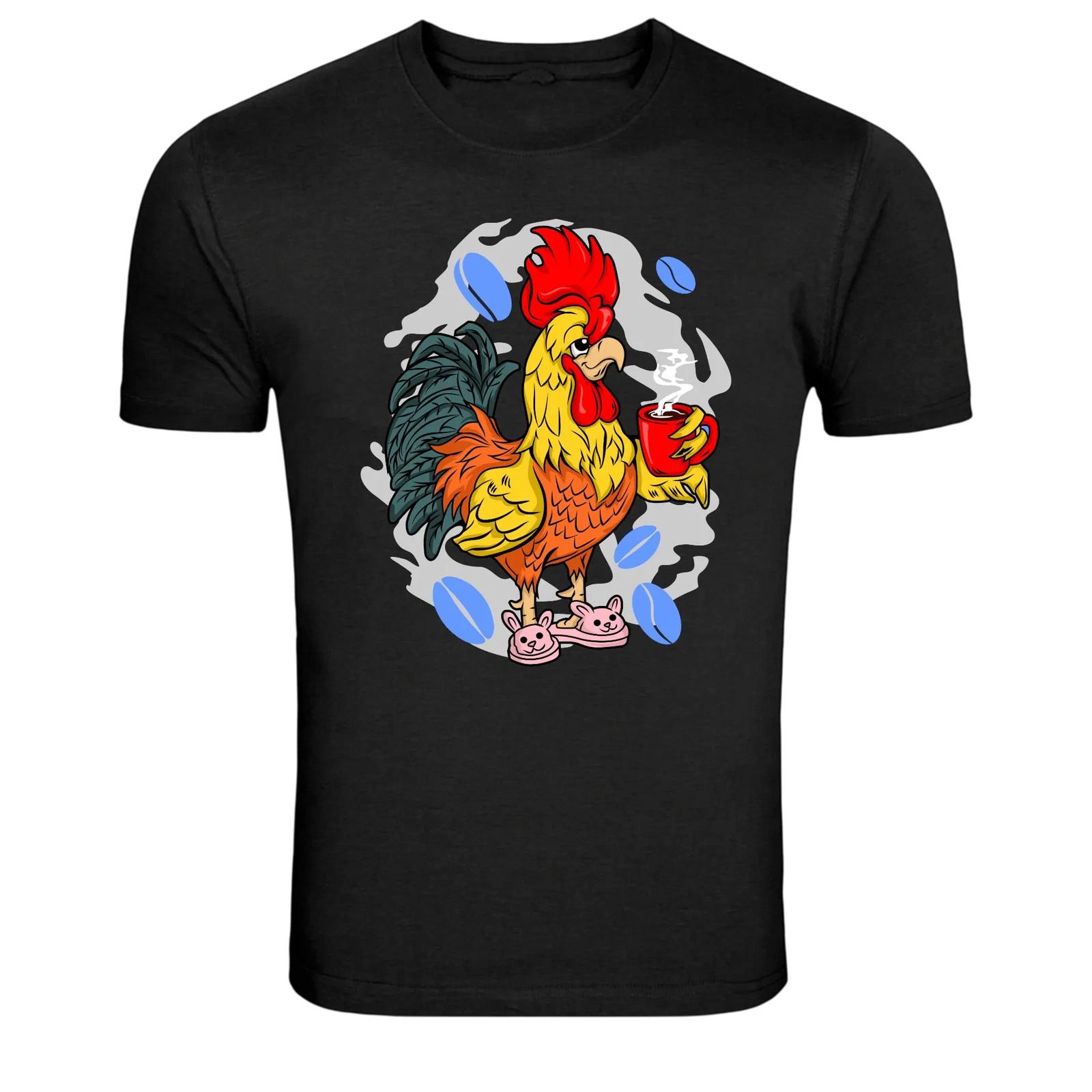Morning Coffee Rooster Funny Chicken Pajamas T-Shirt M