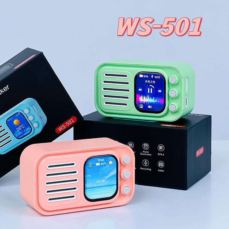 Tragbarer, kabelloser Bluetooth-Lautsprecher für Zuhause, im Freien, Handheld, Desktop, Songtextanzeige, Touchscreen, Wecker, Zeitanzeige