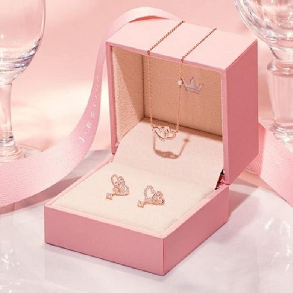 Double Heart Necklace + Earrings Set (Set-J0-1085)