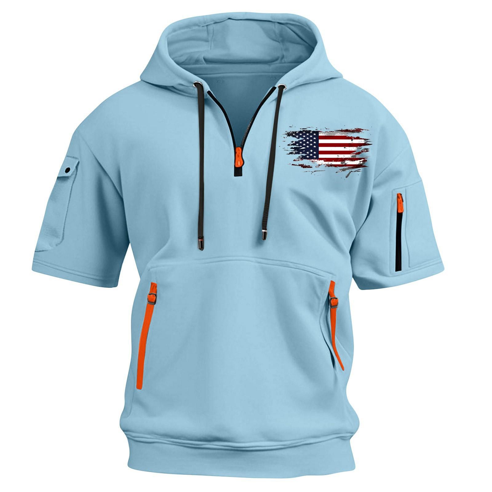 

Мужской повседневный свитер с короткими рукавами и капюшоном XL