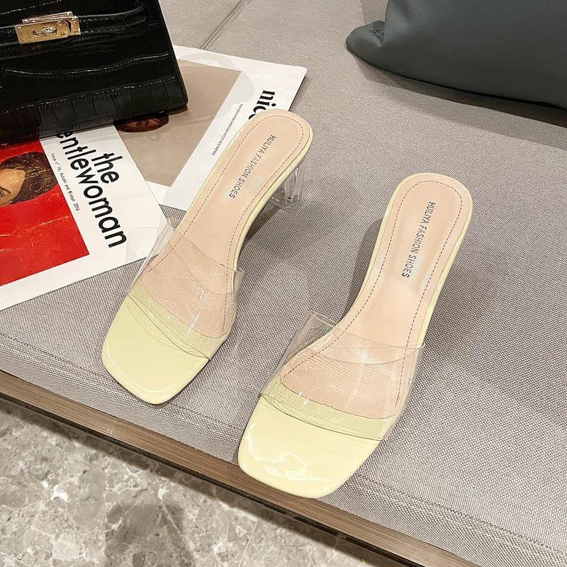 

High-heeled crystal and slippers women s foreign trade 2025 new high-heeled sandals with one-word transparent belt Korean version 832-1 40 светло-зеленый