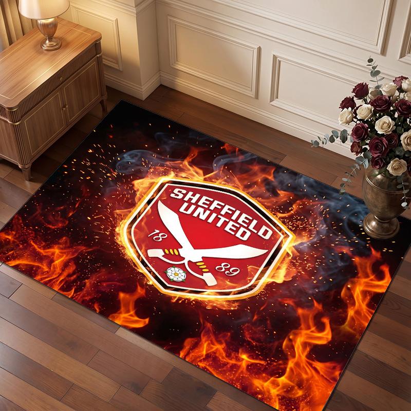 Sheffield United Football Print Crystal Velvet Rug, Comfortable Water Absorbent Non Slip Indoor Floor Carpet