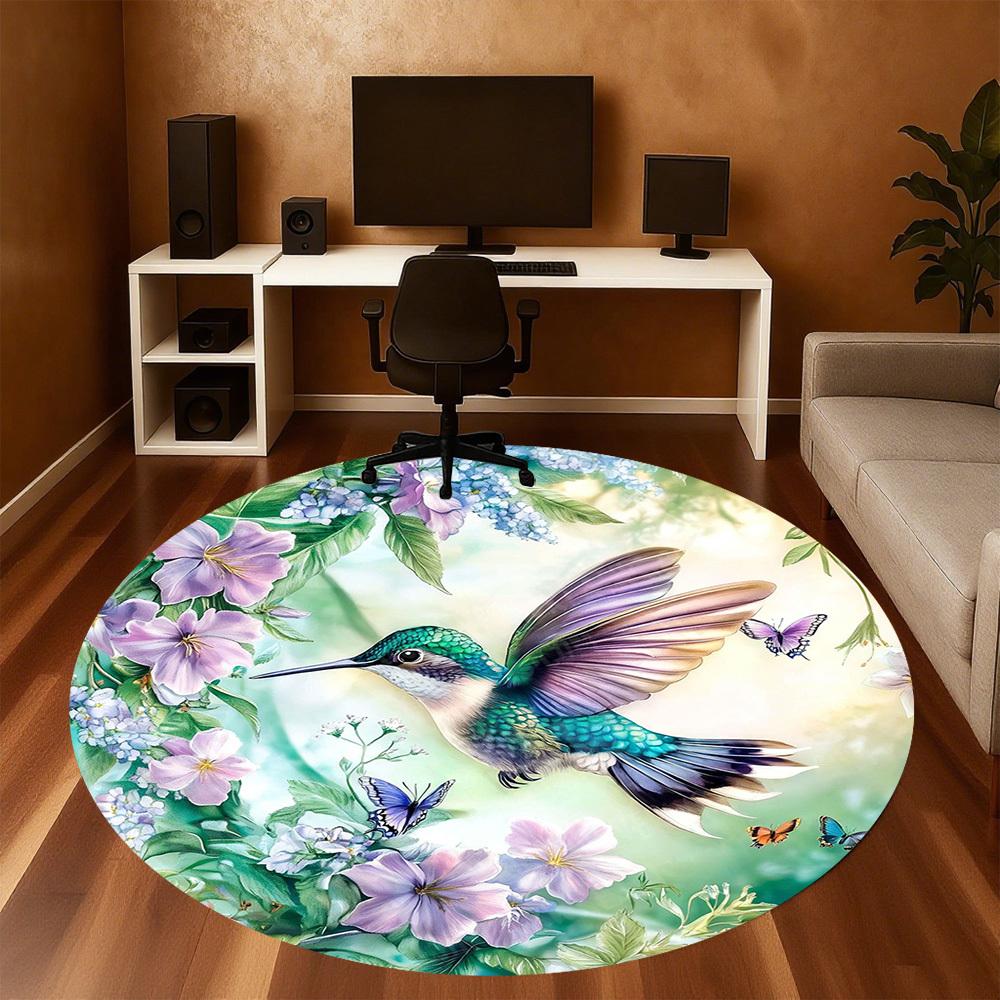 1PC Hummingbird Flowers Office Round Area Rug, Under Office Chairs Bedroom Living Room Home Decor, Carpet for Office -1110114