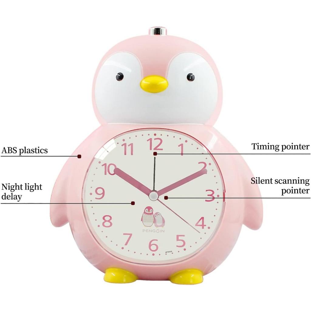 Будильник с изображением пингвина, детский будильник без тиканья, будильник из АБС-пластика с защитой от падений и ночником, для детской спальни