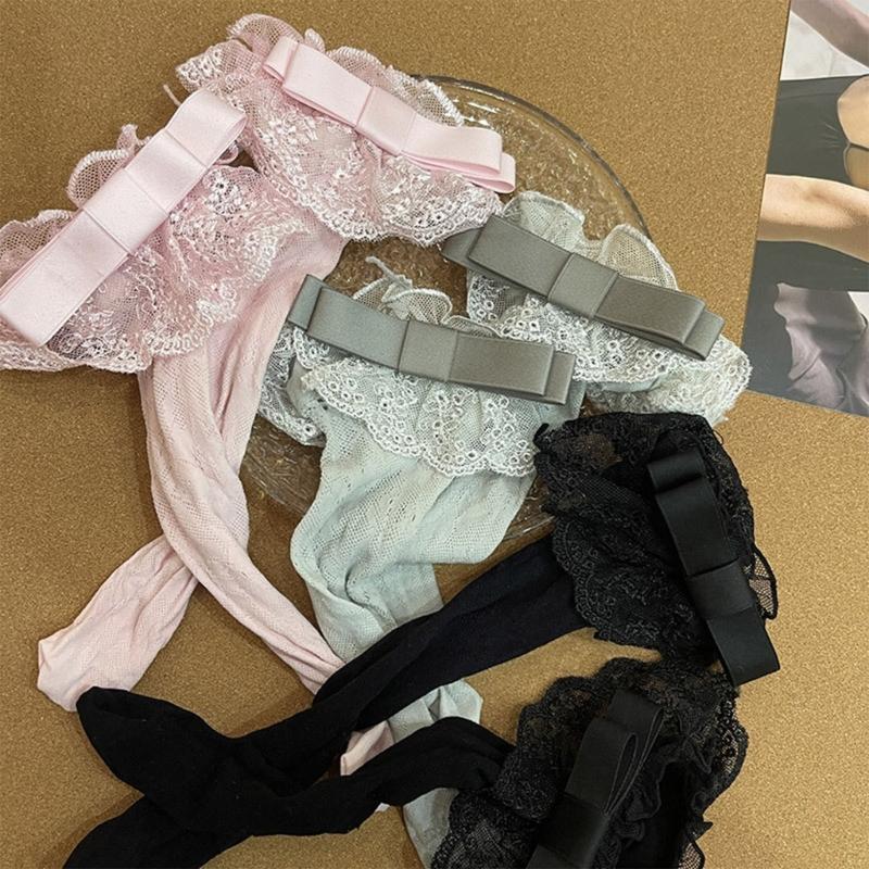 Women Japanese Style JK Girl Flower Lace Ruffle Frilly Ankle Socks Sweet Bowknot Elegant Student Middle Tube Dress Socks