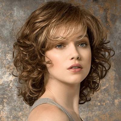 Parrucche soffici per capelli corti Bob per donna Parrucca naturale da donna Parrucca femminile Ombre bionda marrone con frangia Parrucca in fibra ondulata naturale resistente al calore