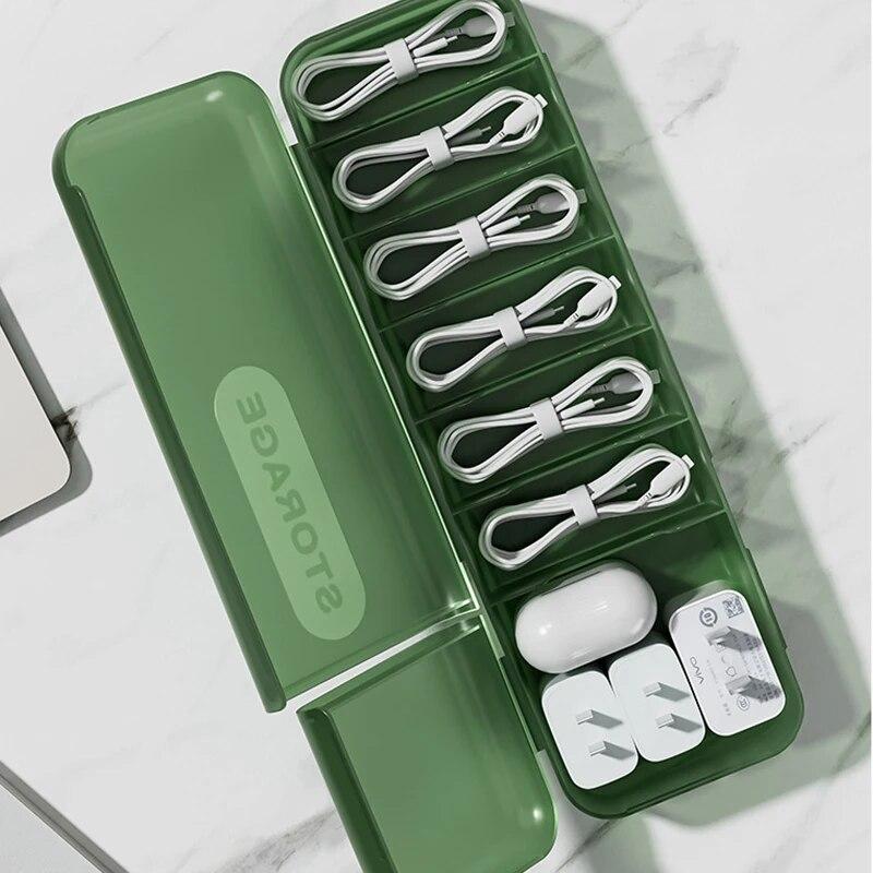 With 7 Compartments Organizer Charger Cord Storage Box Data Cable Storage Case Reusable Cable Storage Box For Home Office Travel