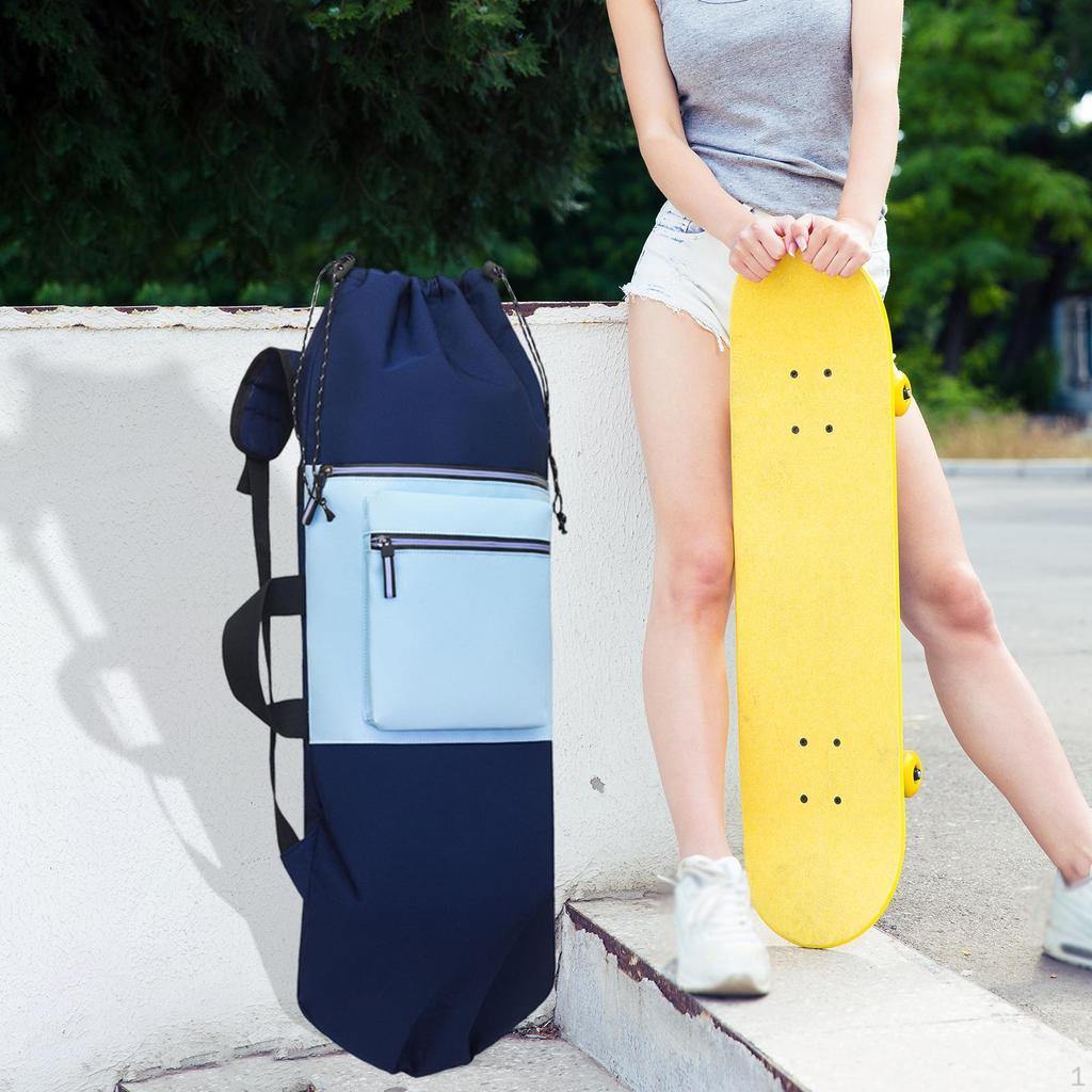 Skateboard Backpack Drawstring Closure Multifunctional Lightweight Longboard Carry Bag Organizer for