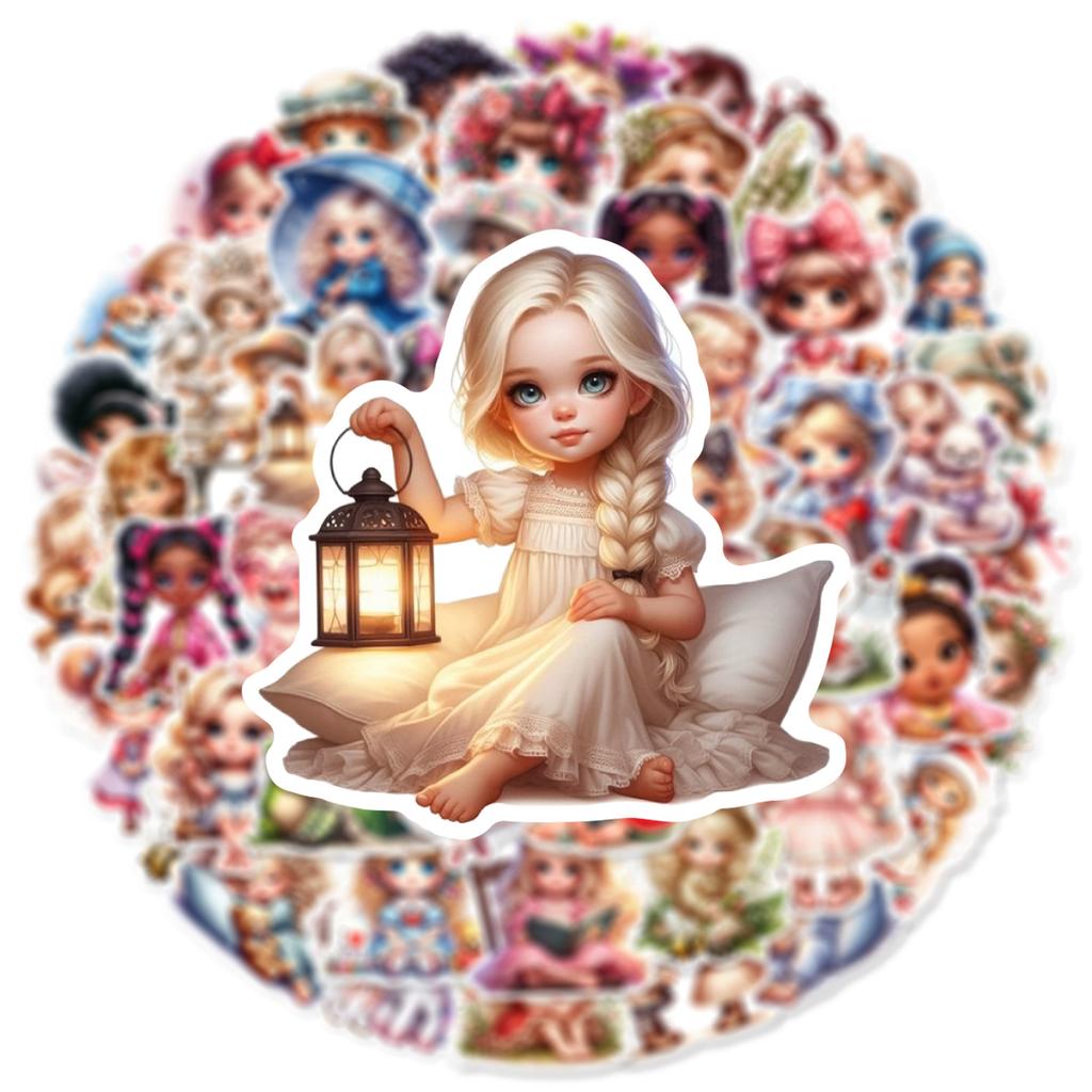 50PCS Cute Doll Little Girl Stickers Decoration Suitcase Scrapbooking Phone Laptop Stationery Kid's Toy Sticker