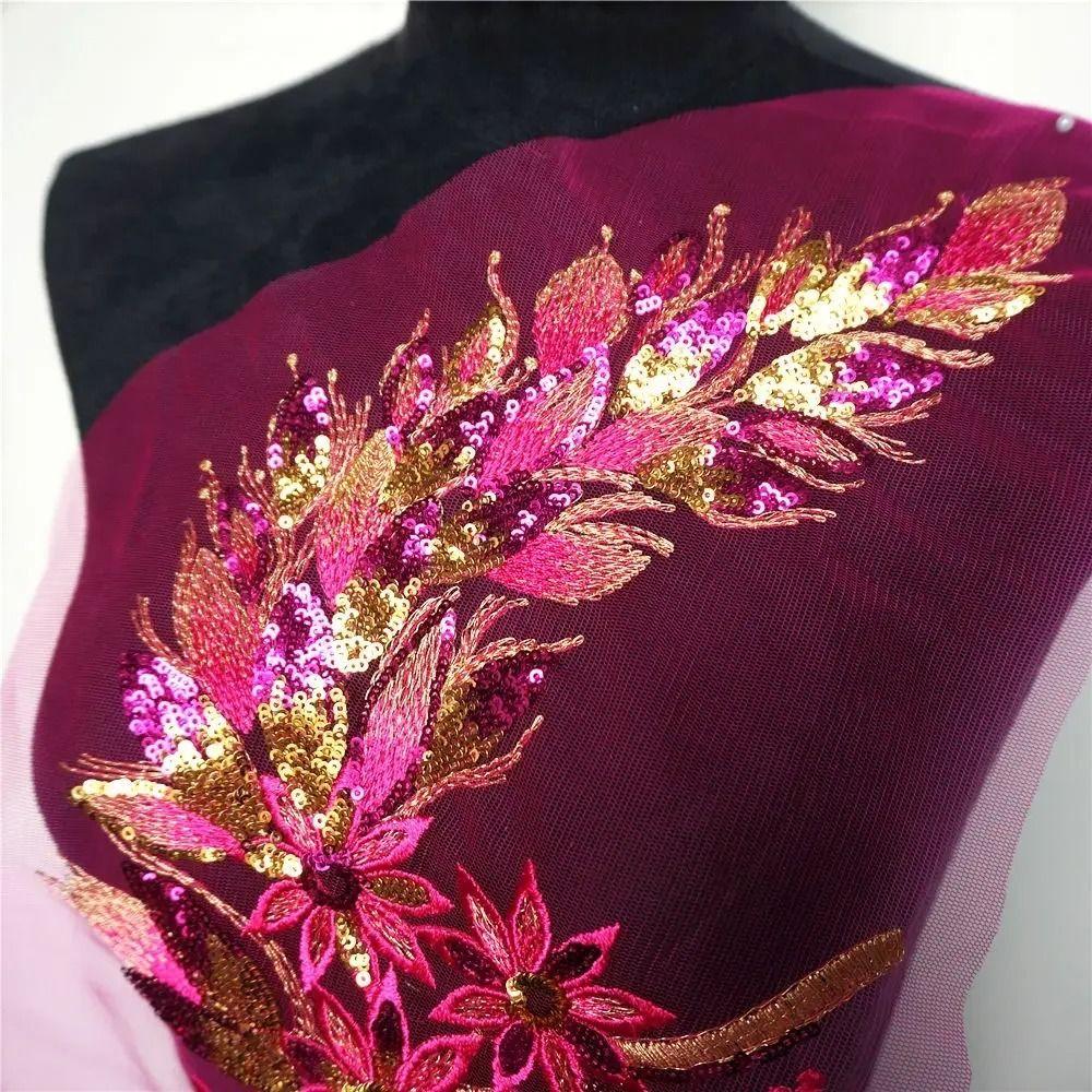Blue Black Gold Sequined Embroidery Patches Lace Trims Mesh DIY Embroidered Floral Patches Sequins Patches