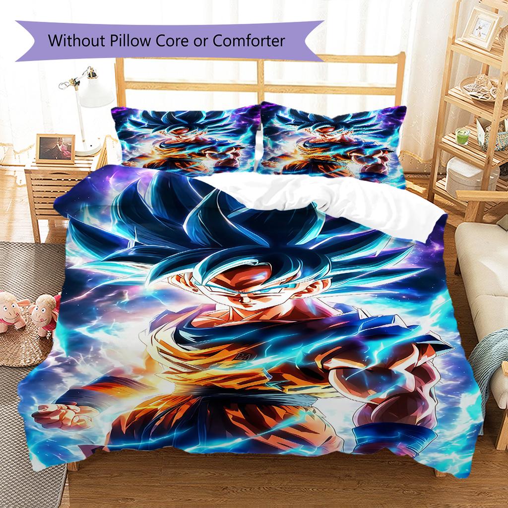Son Goku Pattern Bedding,Quilt Set Quilt Cover Pillowcase Home Birthday Gift (1 * Duvet Cover + 2 * Pillowcase, Without Core)