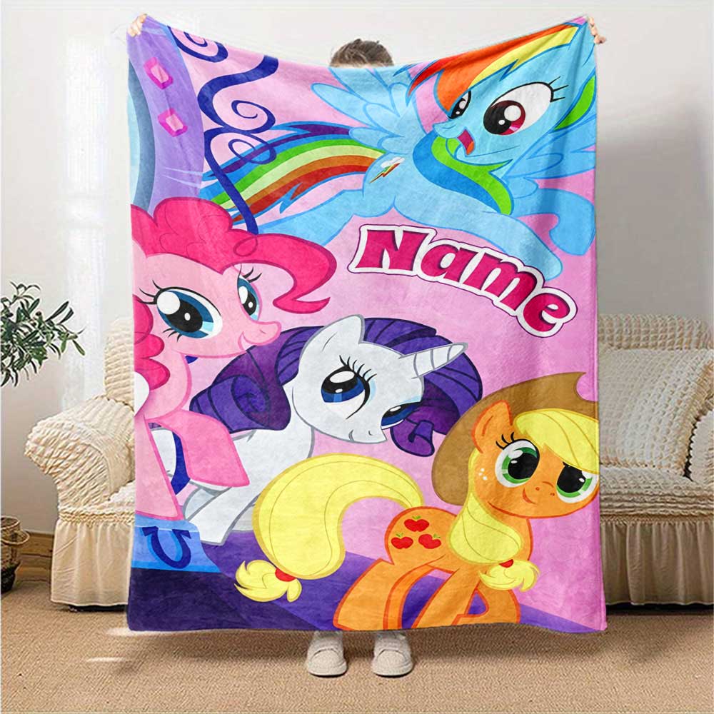 Little Pony (8) Customize Your Name Blanket Multi-purpose Customizable Blanket Soft & Cozy Suitable for Nap Picnics Living Room Chair