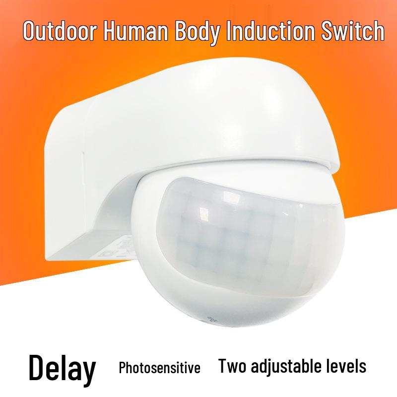 Waterproof Wall-Mounted PIR Sensor with Adjustable Wide-Angle Detection (220V)