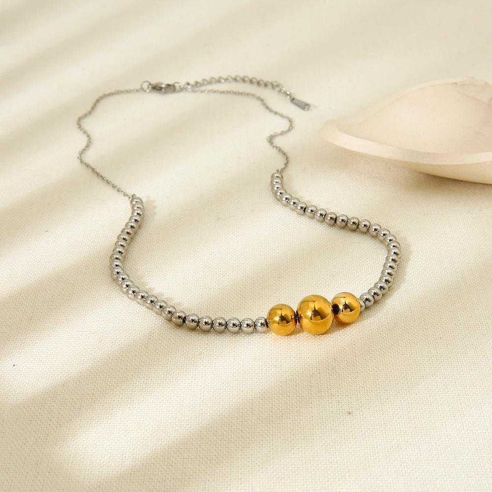 Ins High-end Sense Personalized Color Matching Stainless Steel Bead Chain Necklace Minimalist Design Sense Collarbone Chain Jewelry Women