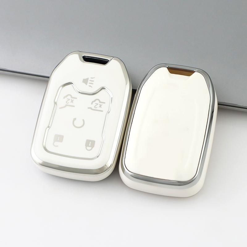 5/6 Buttons Silver Edge for GMC Terrain Yukon Chevrolet Suburban Tahoe TPU Car Smart Key Case Protector Cover Keyless Auto Accessories