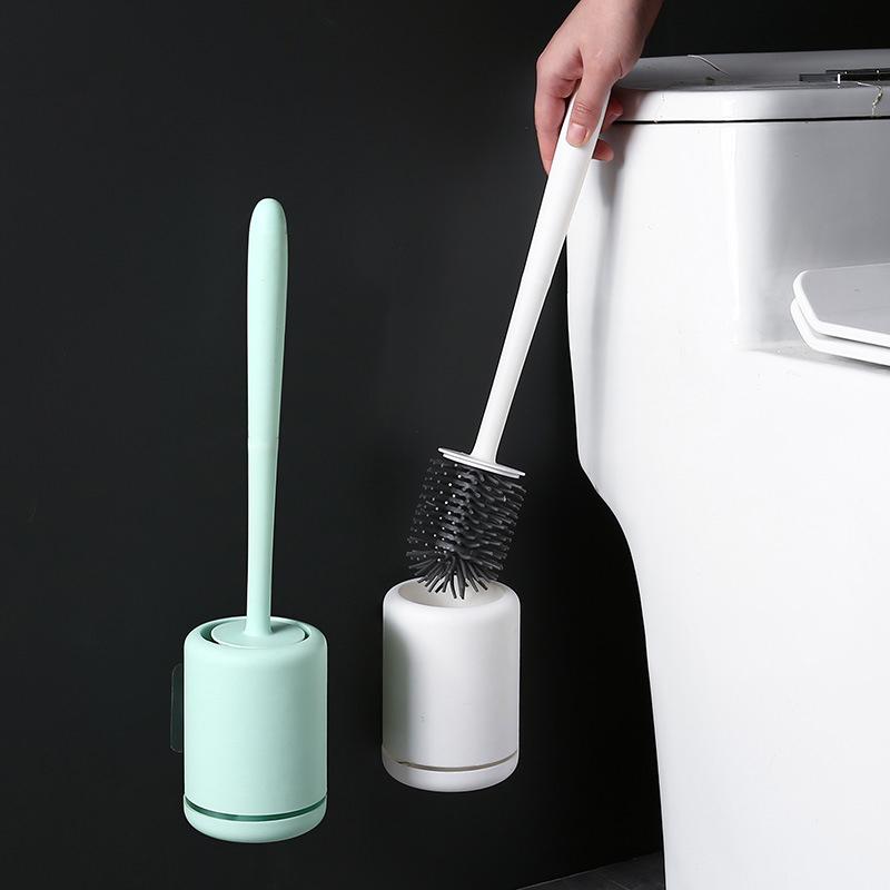 Silicone Toilet Brush Wall Mounted Breathable Holder Soft Bristle Odor Free Bathroom Toilet Cleaning Supply