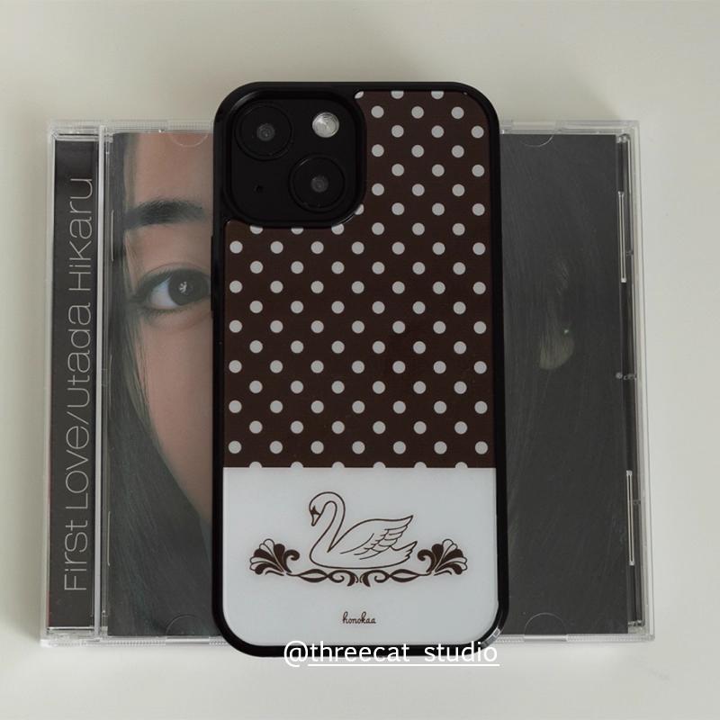 Y2k Korean Ins Chocolate Swan Wave Elements Couple Phone Case For iPhone 17 16 15 14 13 12 Pro Max 11 Plus Shockproof Back Cover