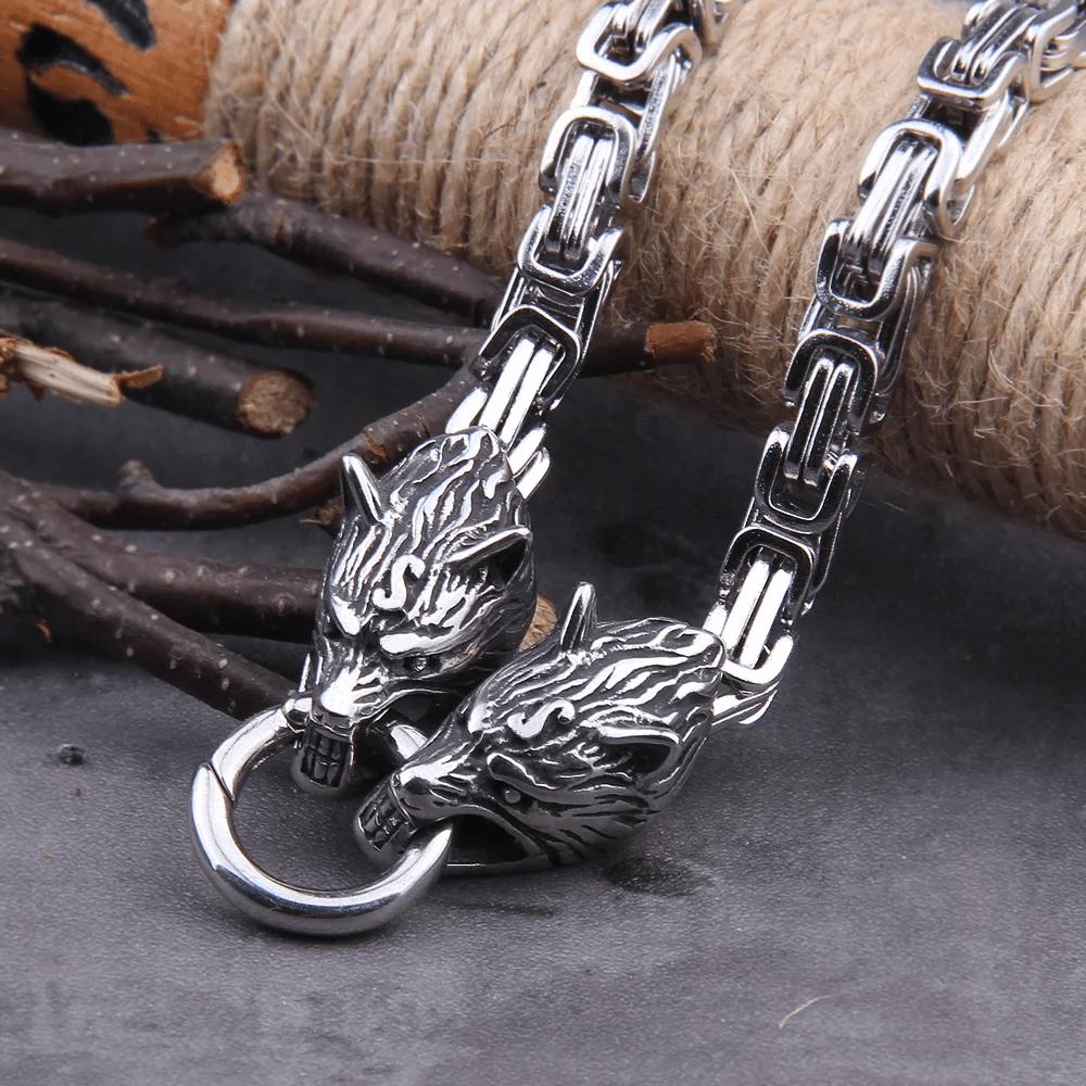Stainless Steel Necklace for Men, Chain Viking Empire Celtic Knot Wolf Head Pendant Punk Nordic Amulet Jewelry