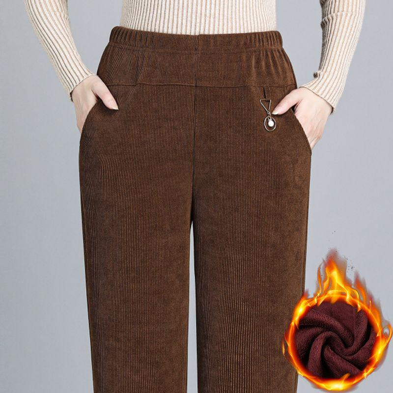 Women's Corduroy Straight-Leg Pants with Velvet Lining – Loose Fit for Autumn and Winter