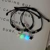 Lovers Bracelet Dark Glowing Adjustable Star Pendant Woven Couple Bracelet for Daily Dating Party Black