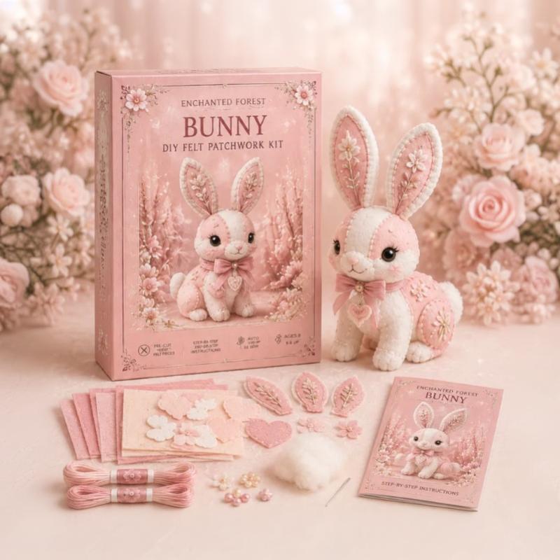 Pink Forest Friends Diy Patchwork Collection, All-Inclusive Sewing Kit To Make Cute Woodland Animals, Household Hobby Decor Gift