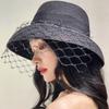 French Elegant Retro Mesh Black Bell-Shaped Basin Hat Women'S Summer Sunshade Sunscreen Beach White Fisherman Top Hat Straw Hat