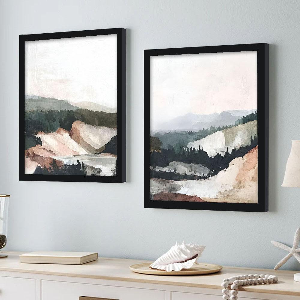 2pcs/set Scenery Art Oil Painting Canvas with Wood Frame Draw Wall Decor Home Living Room Decorations 30x40cm