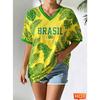 T-shirt da donna estiva con scollo a V Maglietta da calcio brasiliana Maglia da donna con gradiente giallo verde Asciugatura rapida nuova T-shirt brasiliana