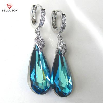 Splendidi orecchini pendenti da donna con zirconi cubici blu, colore argento, elegante cerimonia nuziale per la sposa, festa, nuovi gioielli alla moda