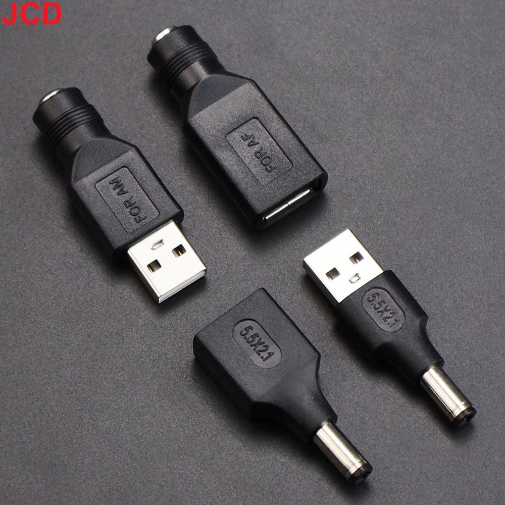 JCD 5pcs 5.5*2.1mm Female Jack Socket to USB 2.0 Type A Male Plug DC Connector 5V Power Plugs Adapter for Laptop