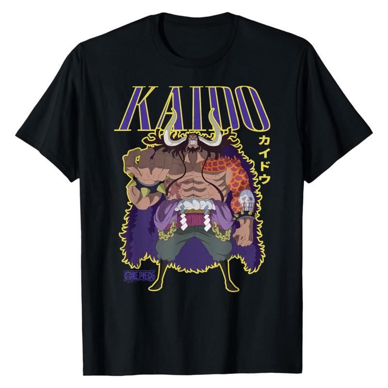 Kaido One Piece TShirt Beast Pirates Emperor Character Cotton Graphic Print Crew Neck Durable Trendy Street Style Fashion Top... S