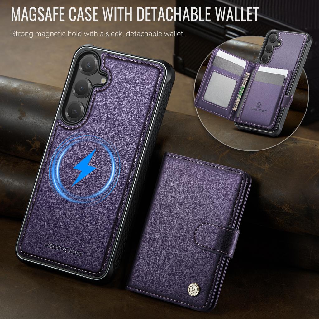 For Samsung Galaxy S24+ Case JEEHOOD J09 RFID Blocking Card Holder Leather Back Phone Cover Magnetic Case