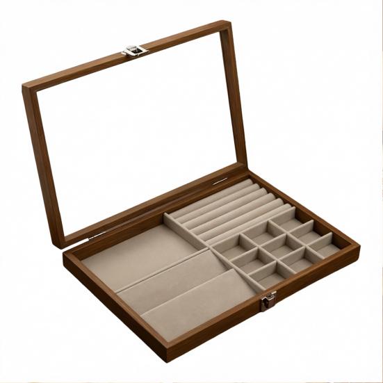 Ring-Aufbewahrungsbox, Langlebiges Holz mit unterteiltem Design, Weiches Samt-Innenfutter, Mehrgitter-Schmuckorganizer, für Ringe Armbänder Ohrringe