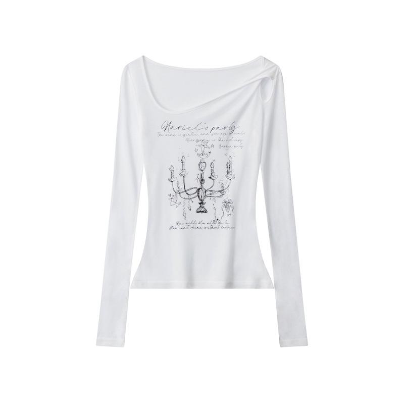 

HeyHenry Off-Shoulder Long Sleeve Slimming T-shirt for Women - Autumn/Spring European & American Style белый