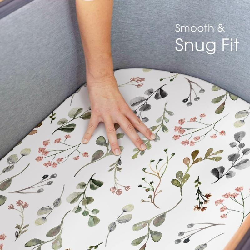 2Pcs Baby Fitted Sheet Newborn Bassinet Changing Pad Cover Soft & Breathable Crib Fitted Sheets Cradles Mattress Cover