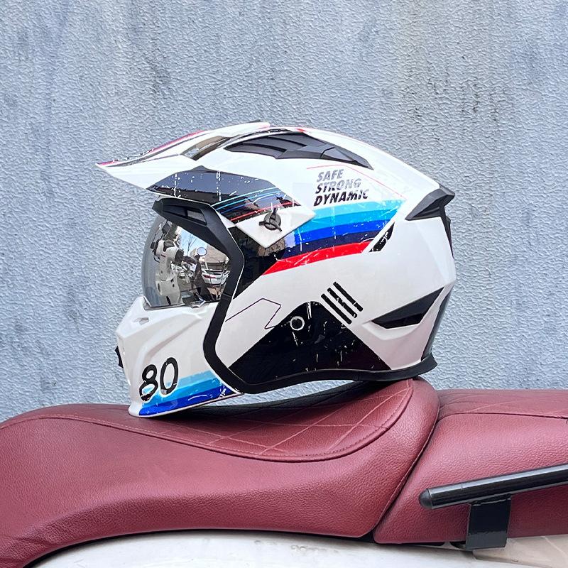 Street Fighter Motorcycle Helmet Men's and Women's Full Helmet Four Seasons Locomotive Retro Detachable Combination Helmet