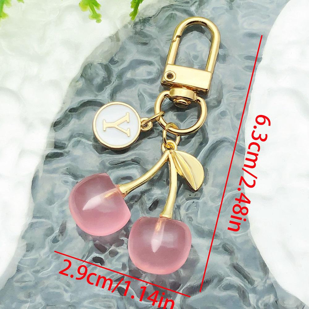 Yellow  T  Oil Drip Keychain with Leaves & Cherry Pendant