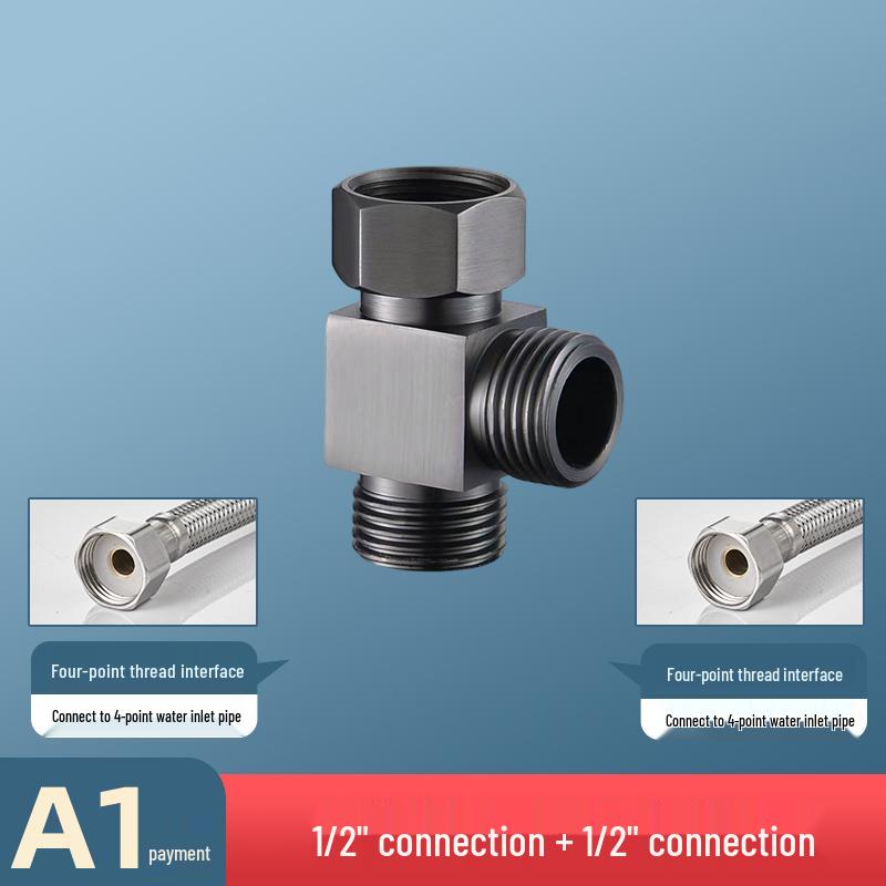 Shower Diverter Three-Way Valve for Washing Machine, Water Heater, Faucet - One-In Two-Out Angle Valve