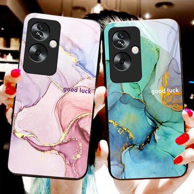 Colore Motivo Marmo Per Oppo A79 5G 58 78 74 60 4G Reno 11F Realme GT 6 11 Note 50 10 C55 X2 Vetro Temperato Nero Custodia per Telefono